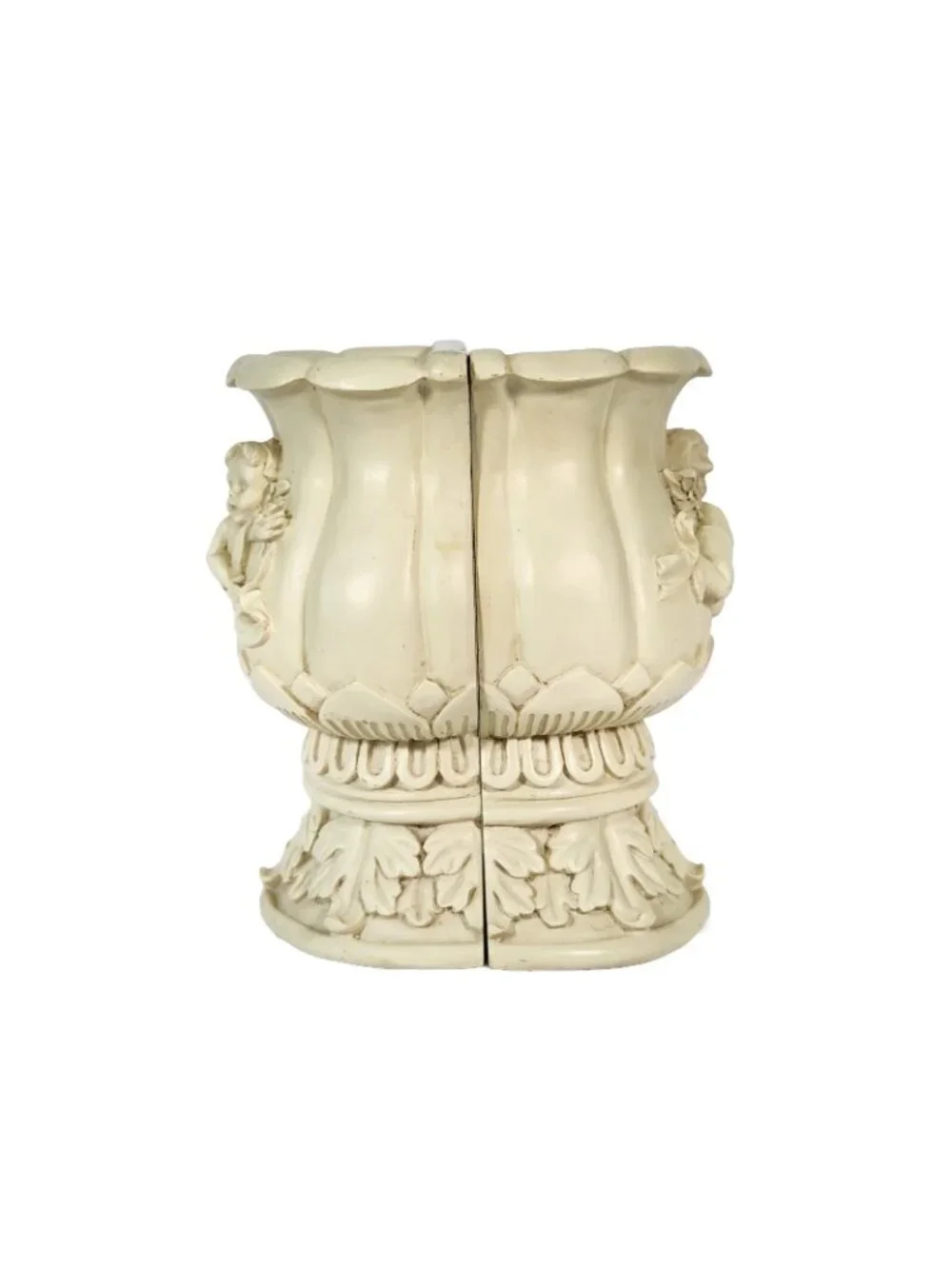 Resin Cherub Half Round Planter Set 2 Angel Semi Circle Vase Bookend Vtg Heavy